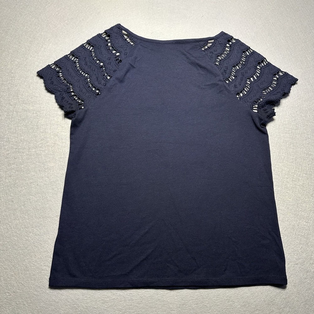 TALBOTS Womens Sz ES Short Sleeve Pretty Navy Pull Over Top Blouse gorgeous - Picture 6 of 6
